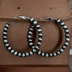 2 inch Navajo Style Pearl Hoop Earrings